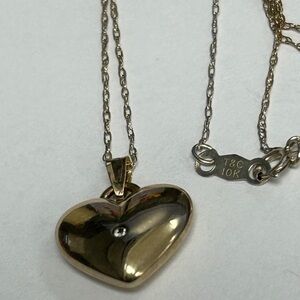 Solid 14k Gold Heart Diamond Pendant Necklace 18” 10k chain Included